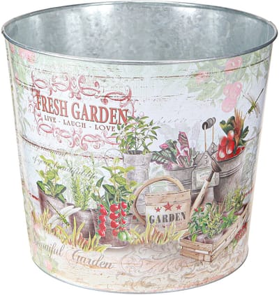 Ronde metalen plantenbak/bloempot Fresh Garden H21cm