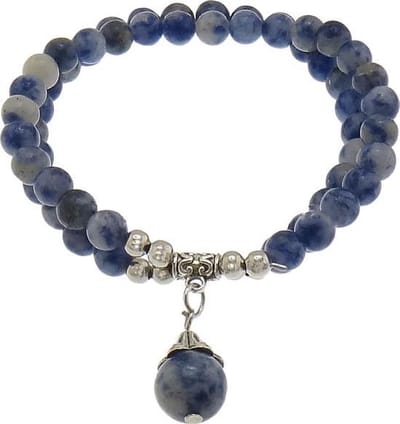 Edelstenen armband Blue Spot Ball - elastisch armband - luxe sieraden zakje - blue spot jaspis - blauw - zilver - armband dames