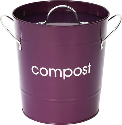 Compostemmer van verzinkt staal met handgrepen en binnenemmer in violet