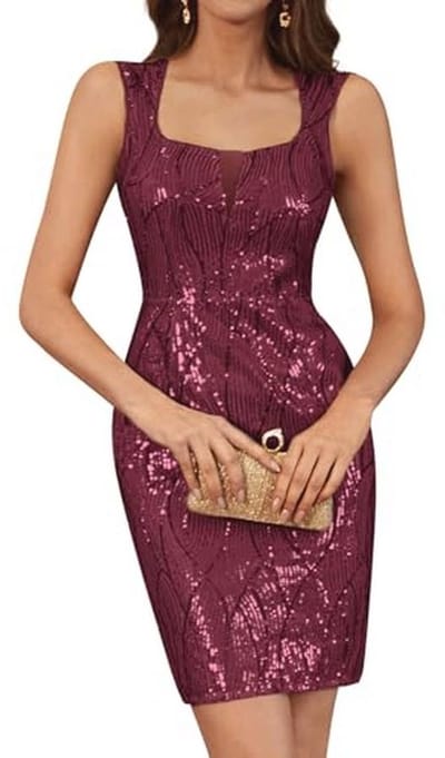 Elegante damesjurk met pailletten, bodycon en vierkante hals voor cocktailparty