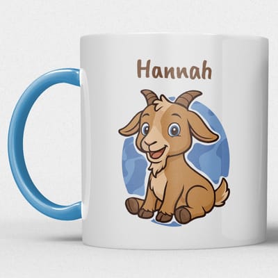 kindermok/kinderbeker | gepersonaliseerd met naam | met geit| blauw | Schattige illustraties