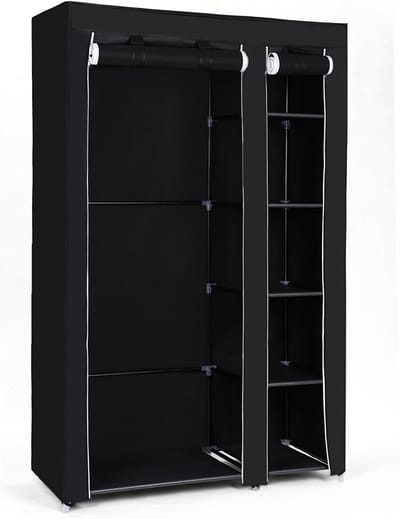 Famanu - Stoffenkast met kledingstang 110x175x45 cm zwart