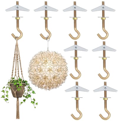 Dailygoods - Veerklappluggen - Zware belasting - M6 holle pluggen - Goud - Plafondhaken - Voor het ophangen van voorwerpen - 8 stuks
