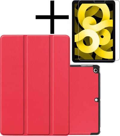 Hoes - Geschikt voor Apple iPad Air 5 (2022) - 10.9 inch - 5e Generatie - M1 - Met Screenprotector - Trifold Bookcase - Hard Cover - Hardcover Book Case - Tablet Hoesje - Rood