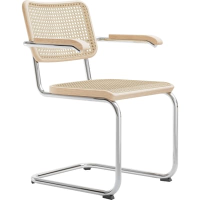 Thonet S 64 V Stoel Pure Materials - essen helder gelakt - kunststofglijder zwart met vilt