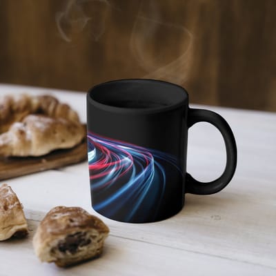 Magische Mok - Foto op Warmte Mokken - Koffiemok - Lichtbanen - Golvend - Rood - Magic Mok - Beker - 350 ML - Theemok
