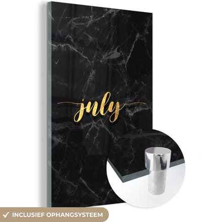 MuchoWow® Glasschilderij 40x60 cm - Schilderij acrylglas - Kalender - Juli - Goud - Marmer - Foto op glas - Schilderijen