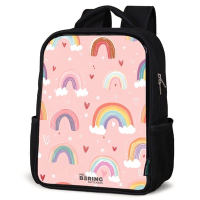 NoBoringSuitcases.com® - Rugzak zwart meisjes - Schooltas meisje - NoBoringSuitcases.com® - Rugzak zwart - Schooltas jongen & meisje - Regenbogen op een roze achtergrond - Rugtas voor school - Boekentas kind - Schoolrugzak - Kinderrugzak