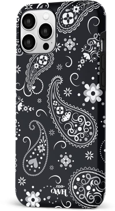 xoxo Wildhearts Paisley Dawn Black - Double Layer - Zwart hoesje geschikt voor iPhone 12 Pro hoesje - Hartjes patroon case bloemen - Siliconen en TPU hoesje geschikt voor de iPhone 12 Pro - zwart