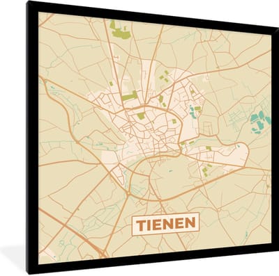Fotolijst incl. Poster - Kaart - Tienen - Plattegrond - Stadskaart - 40x40 cm - Posterlijst