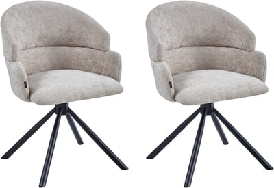 Colenis® - Elena Eetkamerstoel - Set van 2 - Taupe - Chenille Stof - Gestoffeerde zitting - Metalen poten - 180° - Draaistoel