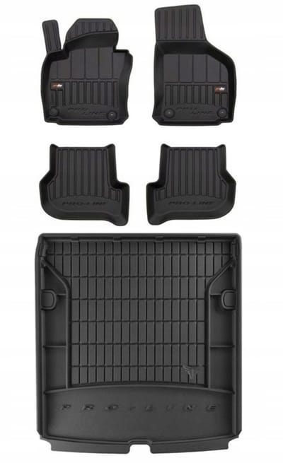 Frogum ProLine Complete Set: Luxe Rubberen Automatten + Kofferbakmat - Geschikt voor SKODA Octavia II Combi (Stationwagen) 2004-2013 - Perfecte Pasvorm - Geurloos TPE - Zwart