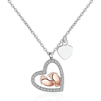 S925 zilveren hartvormige baby voetafdruk liefde ketting vrouwelijke zilveren voetafdruk kleur gouden hanger sleutelbeen ketting zilveren sieraden white