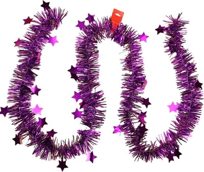 Glanzende kerstslinger van 10 m met sterren, lametta en paars voor kerstdecoratie, bruiloften en feesten