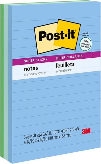 Extra Sterke Zelfklevende Notitieblaadjes 12.7 x 20.3 cm - 3 Blokken