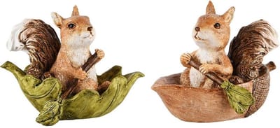 Eekhoorns in bootje blad & noot set van 2 15x9x11 cm | A215105 | Dekoratief