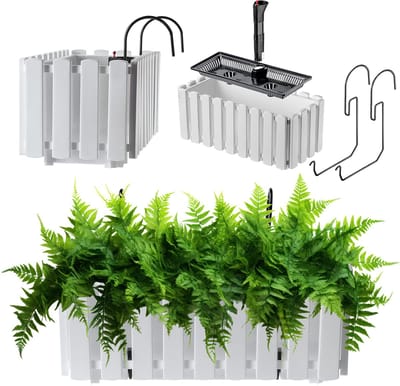 KADAX Bloembak, balkonpot in 2 maten en 4 kleuren, bloempot in lattenlook, plantenbak in landelijke stijl, plantenbak met rubberen kurken, 40 cm, wit