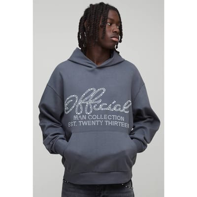 Oversized boxy hoodie met nep-parelversieringen in interlock | Charcoal | Size XS