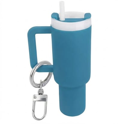 Blauwe mini water beker sleutelhanger met handvat en afneembare clip – compacte mini drinkbeker vorm sleutelhanger – decoratieve cup accessoire voor sleutels of tas