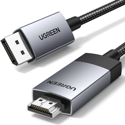 UGREEN 4K@60Hz DisplayPort naar HDMI-Kabel DP naar HDMI-Kabel Unidirectionele DP 1.2 naar HDMI 2.0-Kabel HDR DP naar HDMI-Adapter voor Meerdere Schermen, Compatibel met Monitor, Projector, Dell (1M)
