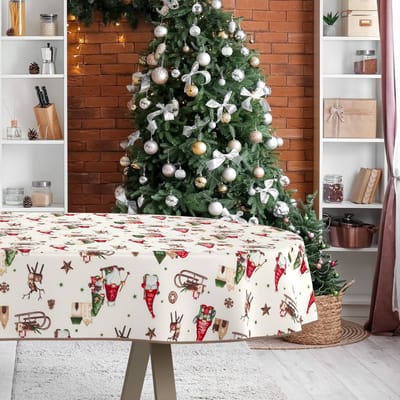 ANRO Tafelkleed Kerstkabouter Rood Ovaal 200x140cm Met sierband Afwasbaar Waterafstotend