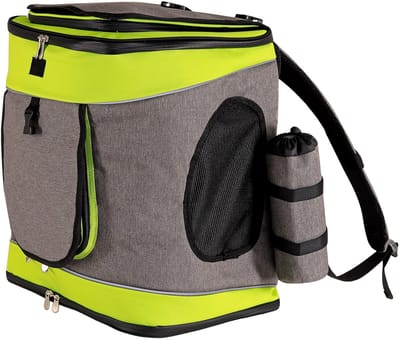 lionto hondenrugzak, comfortabel, veilig & waterafstotend, tot 14 kg grijs/groen