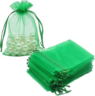50x Organza zakjes - 10x15 cm - Feestzakjes - Snoepzakjes - Cadeauzakjes - Geboorte - Sieradenzakjes - Trekkoord - Groen - 50 Stuks