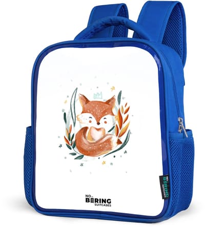 NoBoringSuitcases.com® - Rugzak blauw - Schooltas jongens - Waterverf - Vos - Illustratie - Bladeren - Kinder rugtas jongen - Boekentas kind - Kinderrugzak voor school - Schoolrugzak