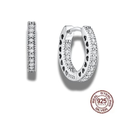Oorbellen - 925 sterling zilver - oorring - zirkonia - hartvormige uitsneden aan de zijkant
