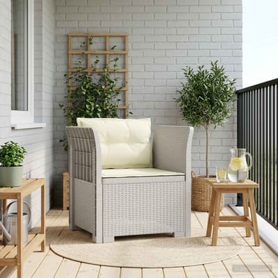 vidaXL - Eén-zits - Fauteuil - met - Kussens - Rieten - Look - PP - Wit