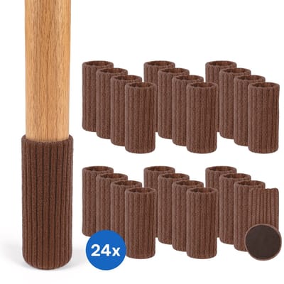 Lumivéra® Stoelpoot sokken set van 24 stuks (Bruin) – Elastische Beschermers – Stoelbeschermer – Stoelsokjes met vilt - Stoelpootbeschermers - Stoelpootdoppen - Stoelsokken