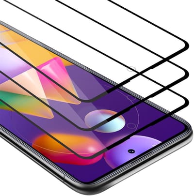 Cadorabo 3x Screenprotector geschikt voor Samsung Galaxy M31s Volledig scherm pantserfolie Beschermfolie in TRANSPARANT met ZWART - Getemperd (Tempered) Display beschermend glas in 9H hardheid met 3D Touch