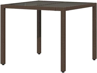 Tuin Eettafel - Buitenmeubel - Buiten Eten - Gehard Glasplaat - 90x90 cm - Bruin