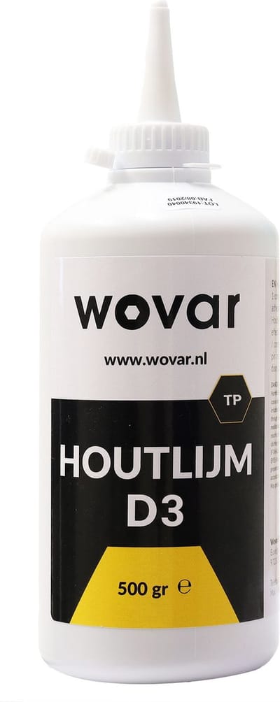 Wovar Houtlijm D3 voor Binnen en beschut Buiten | Vochtbestendig | Flacon 500 ml