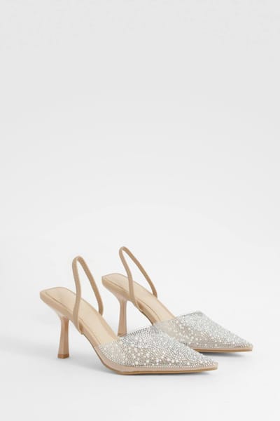 boohoo Dames Met parels versierde slingback court-hakken | Nude | Maat: 36