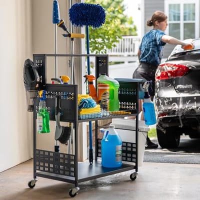 Mobiele Caddy voor Autoreiniging met 3 Niveaus en Wielen - Opberghouder voor Auto, Boot en Camper
