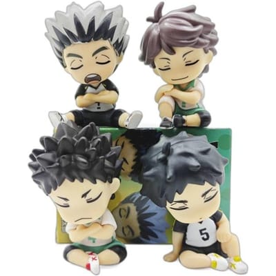 4 stuks/set Haikyuu Figuren Bokuto Kotaro Akaashi Keiji Oikawa Tooru Iwaizumi Hajime Actiefiguren Q Versie PVC Model Speelgoed Duurzaam Cadeau beige