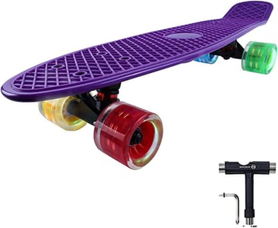 Kinder skateboard - Mini cruiser - Buiten spelen - LED lichtwielen - 22 inch - Paars