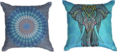 Ulticool Kussenhoes - Mandala Olifant Bohemian Hippie Ibiza Style - Set van 2 Kussens Exclusief Kussenvulling - Sierkussens 45x45 cm - Sierkussenhoes Accessoires Kussentjes Bank Decoratie Woonkamer Slaapkamer Turquoise
