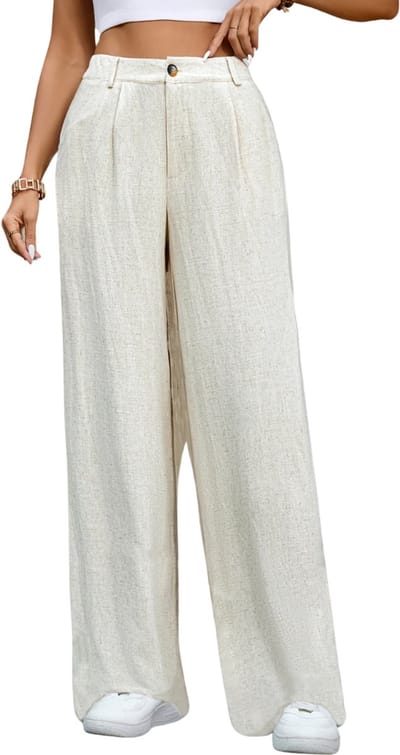 Livano Linnen Broek Dames - Zomerbroek - Volwassenen - Lange Broek - Pantalon - Strandbroek - Zomer - Ibiza Stijl - Beige - Maat S