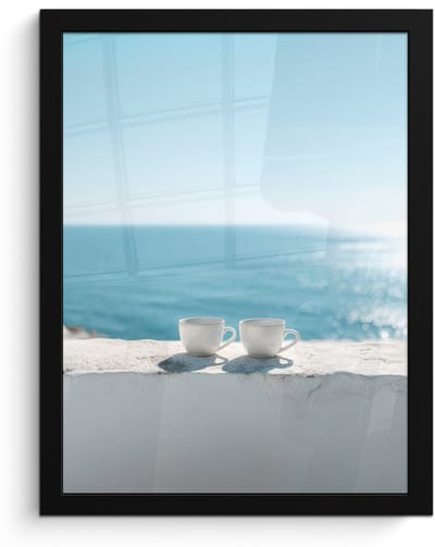 Poster in lijst - Fotolijst 30x40 cm - Posters - Zee - Koffiekopjes - Zomers - Posterlijst zwart - Decoratie - Wanddecoratie woonkamer - Muurdecoratie slaapkamer
