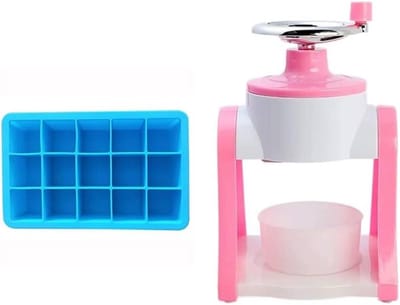 IJsschep Machine - Handmatige Ijsbreker - Thuis IJstraktaties - Eenvoudige Hendel Bediening - 27.5 cm Hoog - Roze Set