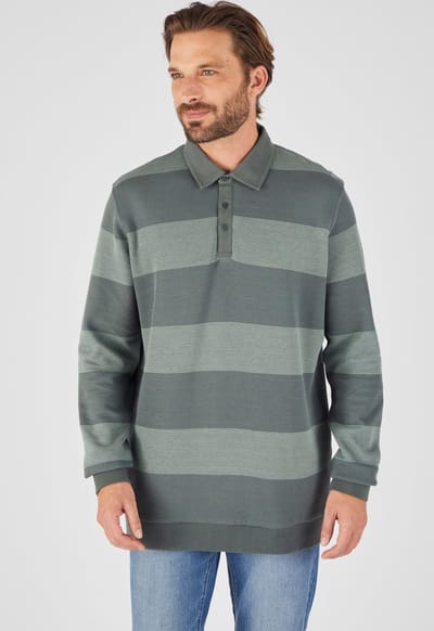 Damart - Gestreepte sweater, polokraag, zuiver katoen - Heren - Groen - (94-101) M