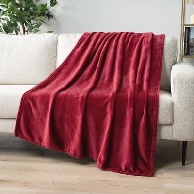Zachte flanellen fleecedeken voor bank 50 x 160 cm bordeauxrood