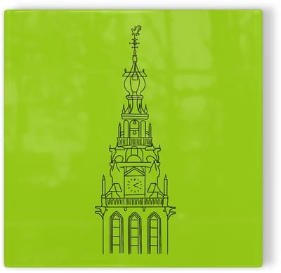 Tegeltje Sint-Stevenstoren Nijmegen – groen zwart – tegeltje stad – tegeltje met tekst