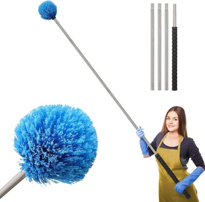 Spinnenwebstofdoek - Stofwisser - Hoge plekken reinigen - Uitschuifbare steel - 8 voet lengte - Blauw