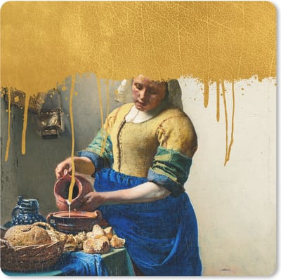 Muismat 20x20 cm - Mousepad Melkmeisje - Goud - Vermeer - Muismatten