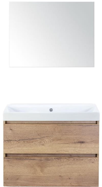 Maxx XL Badmeubelset 80 cm - Natuur Eiken - Wastafel Just Zonder Kraangat met Spiegel