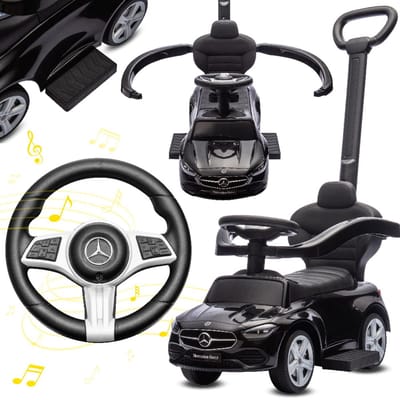 COIL loopauto met duwstang – Mercedes AMG - 3-in-1 ride on auto – kinderauto met stuur - interactief stuurwiel - voetsteunen - zijrails – voor kinderen vanaf 12 maanden - zwart