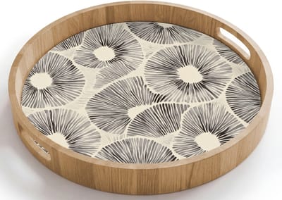 Dienblad rond 40x40 cm - Schootdienblad hout - Cirkels - Patroon - Zwart - Borrelplank rechthoek - Plateau houten dienbladen